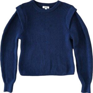 525 America shoulder tuck puff sleeve blue knit cotton sweater size L